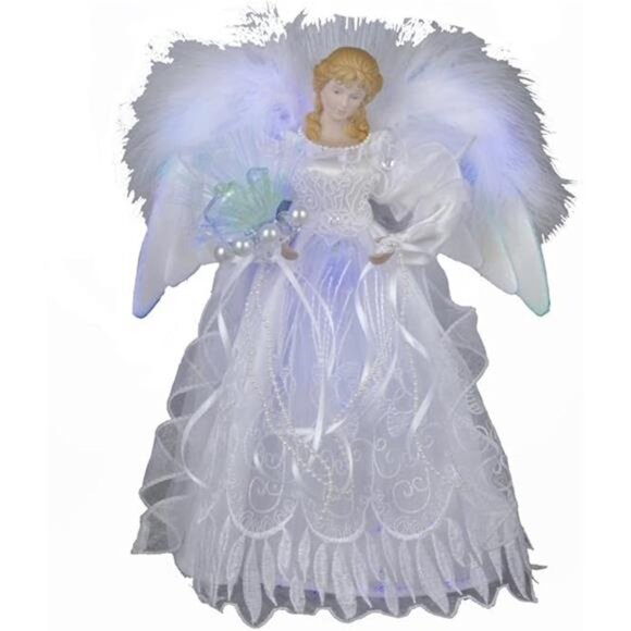 Kurt Adler 12-Inch White and Silver Fiber Optic LED Angel Treetop - Picture 3 of 3